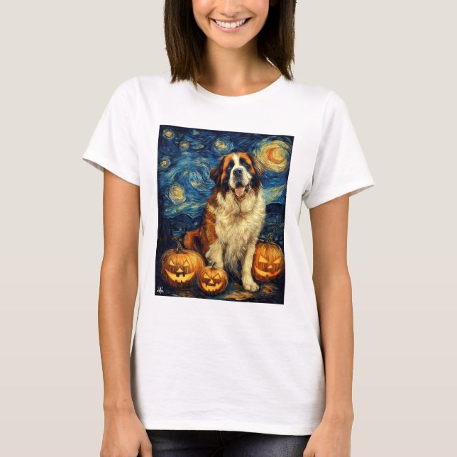 T-shirt Saint Bernard Cute Dog Halloween Jack O Lantern Pu (Devant)