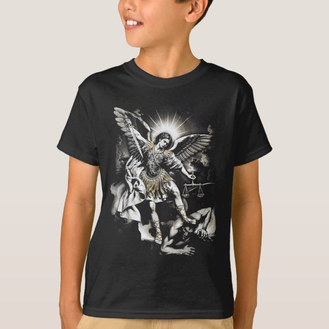 T-shirt Saint Michael Defeating Satan Archangel Warrior  (Devant)