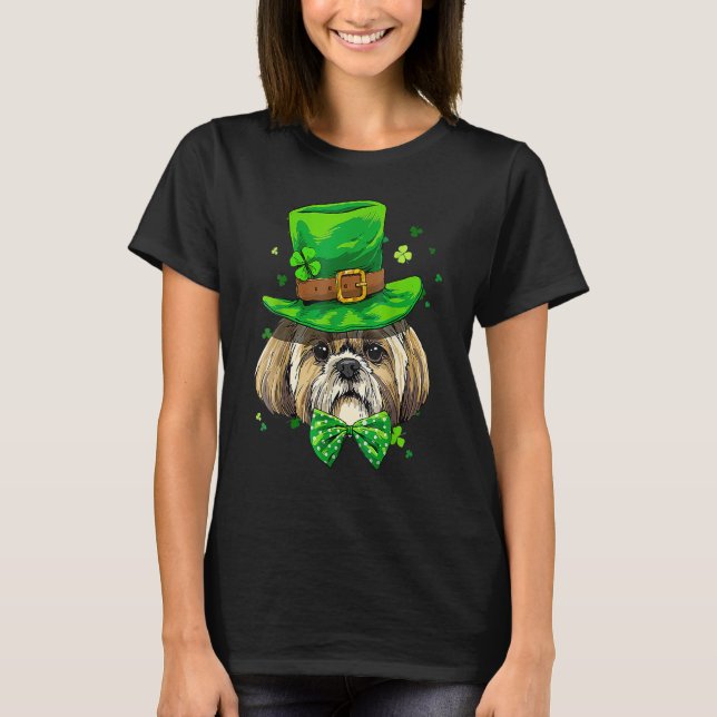T-shirt Saint Patrick Leprechaun Shamrock Shih Tzu Iris (Devant)