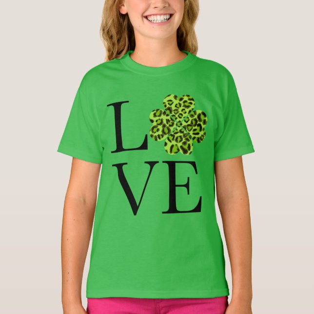 T-shirt Saint Patrick | shamrock de guépard vert (Devant)