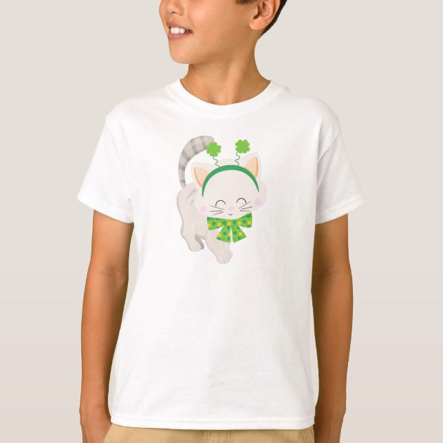 T-shirt Saint Patrick's Day, Chat mignon, Clovers chanceux (Devant)