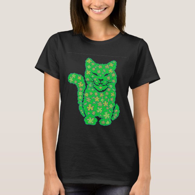 T-shirt Saint Patrick's day Chat Silhouette Green Shamrock (Devant)
