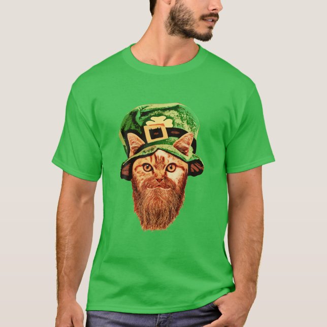T-shirt Saint Patrick's Day Leprechaun Chat (Devant)