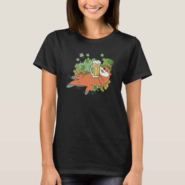 T-shirt Saint Patricks Day Otter Animal Kids Shamrock (Devant)