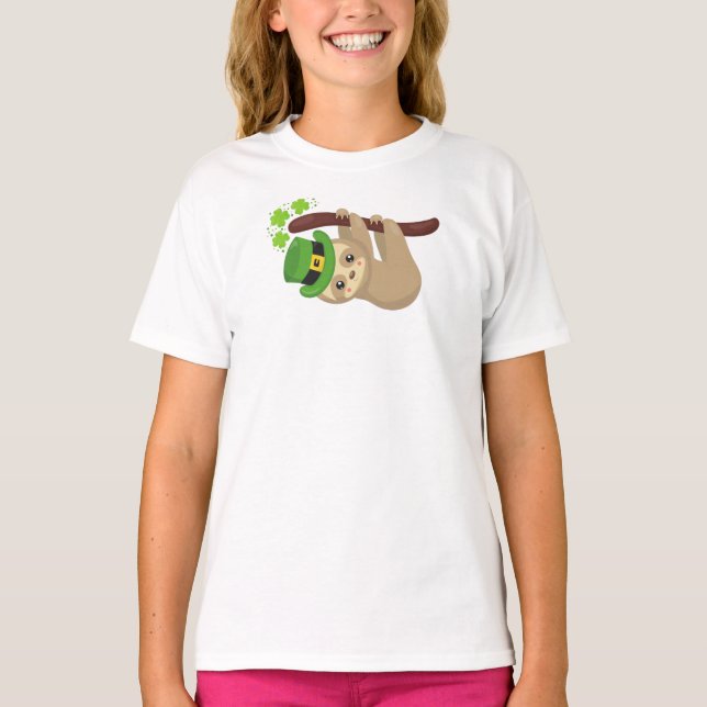 T-shirt Saint Patrick's Day Sloth, Leprechaun Casquette, C (Devant)