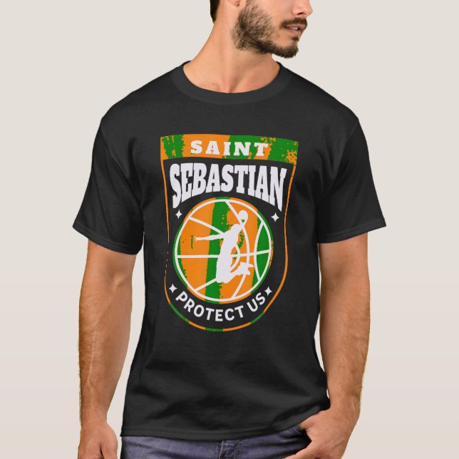 T-shirt Saint-Sébastien Basketball Dunk Patron Saint-Sport (Devant)