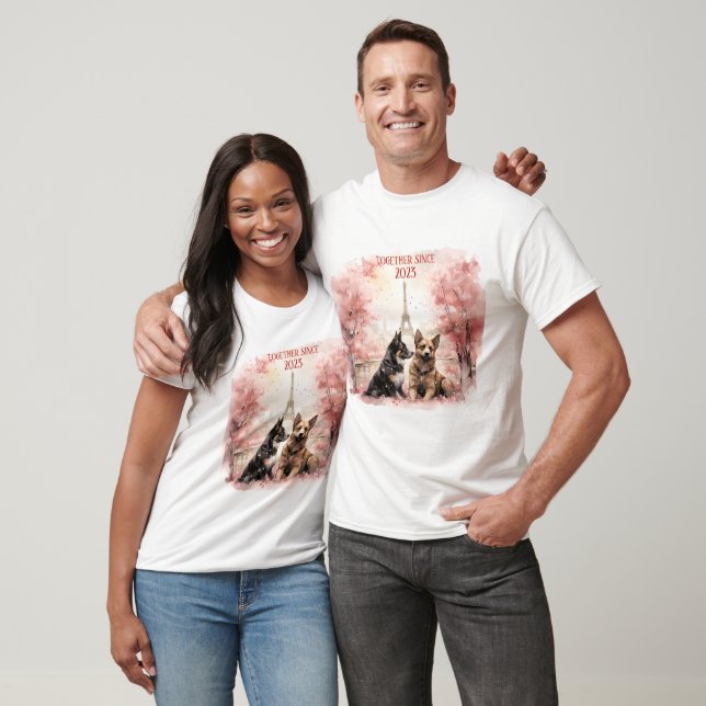 T-shirt Saint Valentin à Paris - Couple de chiens - (Unisexe)