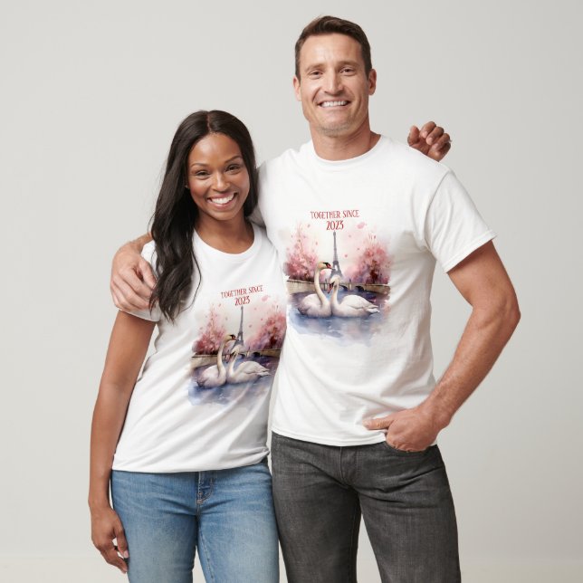 T-shirt Saint Valentin à Paris - Couple de cygnes - (Unisexe)