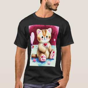 T-shirt Saint-Valentin Amour Coeur Chat Teddy Petite Amie