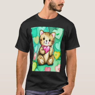 T-shirt Saint-Valentin Amour Coeur Chat Teddy Petite Amie