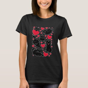 T-shirt Saint-Valentin Chat Noir Cœurs Amoureux de Chatons