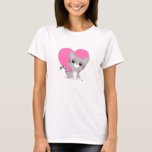 T-shirt Saint-Valentin Chemise blanche Gris Kitty