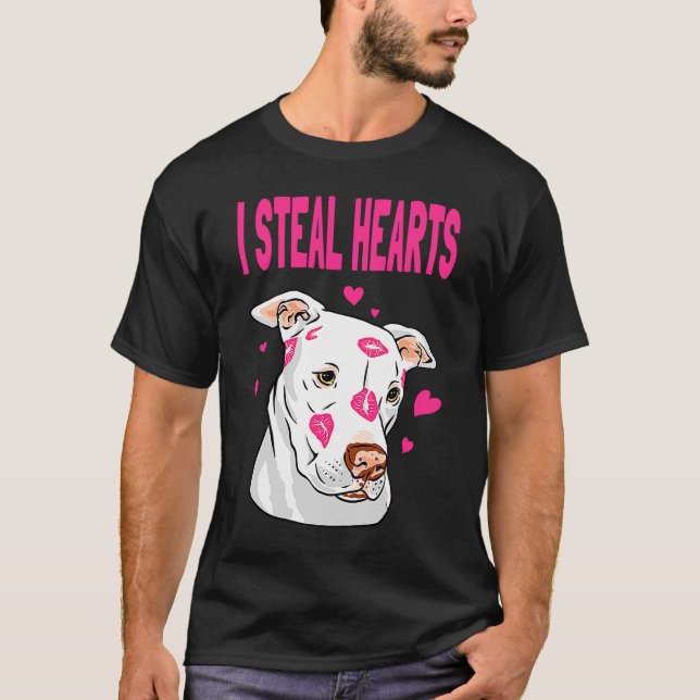 T-shirt Saint Valentin Chiens Coeurs Baiser Lèvres Bull Te (Devant)