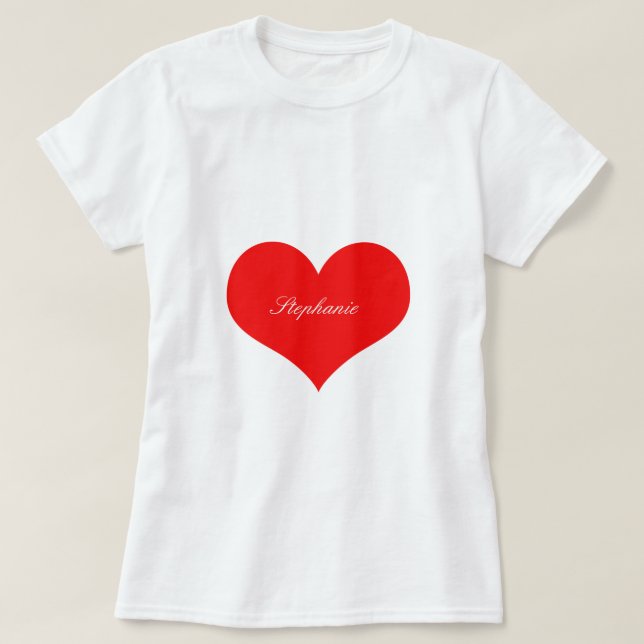 T-shirt Saint-Valentin Coeur rouge Blanc Monogramme person (Design devant)