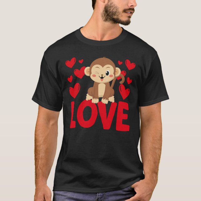 T-shirt Saint Valentin Coeurs Aimer Singe Animal Femmes (Devant)