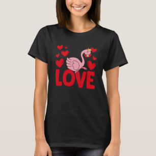 T-shirt Saint Valentin Coeurs Amour Flamant rose Animal Fe