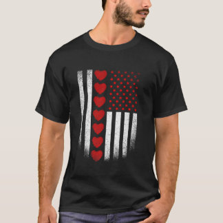 T-shirt Saint Valentin Drapeau américain Coeurs rouges Pat