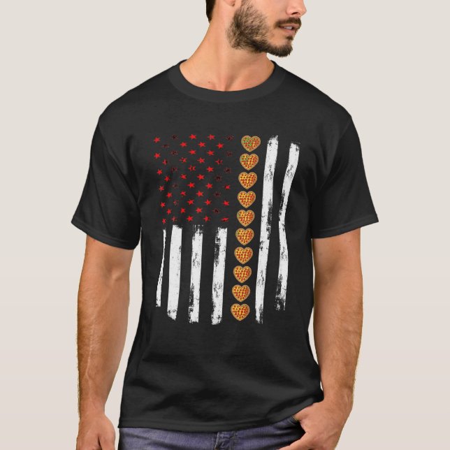 T-shirt Saint Valentin Drapeau américain Coeurs rouges Pat (Devant)