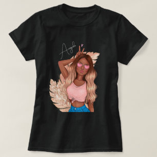 T-shirt Saint-Valentin Faux Paillettes Fille Brun Cheveux 
