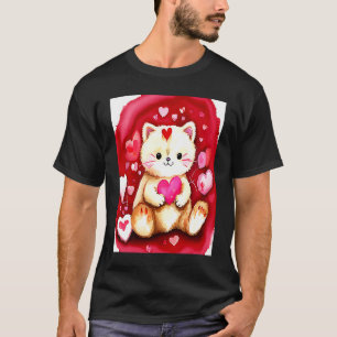 T-shirt Saint-Valentin Love Heart Cat Teddy Petite Amie Fi