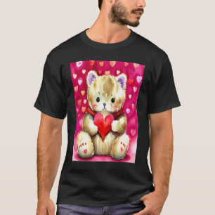 T-shirt Saint-Valentin Love Heart Cat Teddy Petite Amie Fi