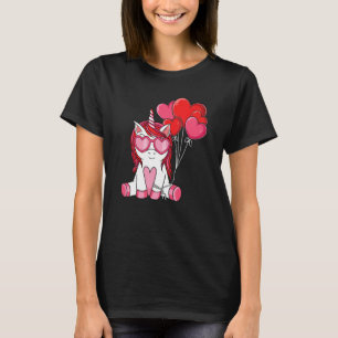 T-shirt Saint Valentin mignonne Unicorn Heart Balloon Girl