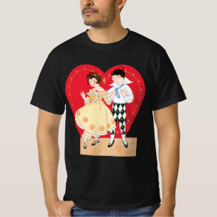 T-shirt Saint-Valentin rétro, Arlequin et cœur vintage