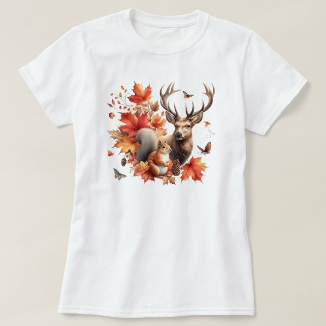 T-shirt Saison automnale des feuilles et des cerfs (Design devant)
