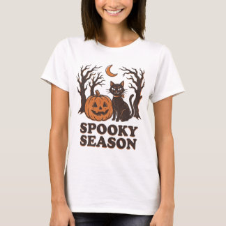 T-shirt Saison effrayante Chat noir Citrouille Halloween v