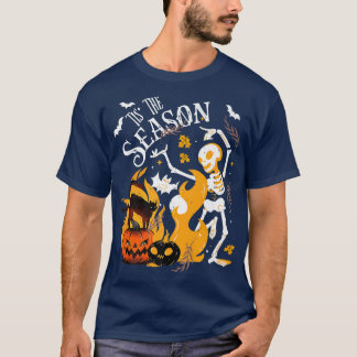 T-shirt Saison éffrayante Danser Skeleton Black Cat Hallow