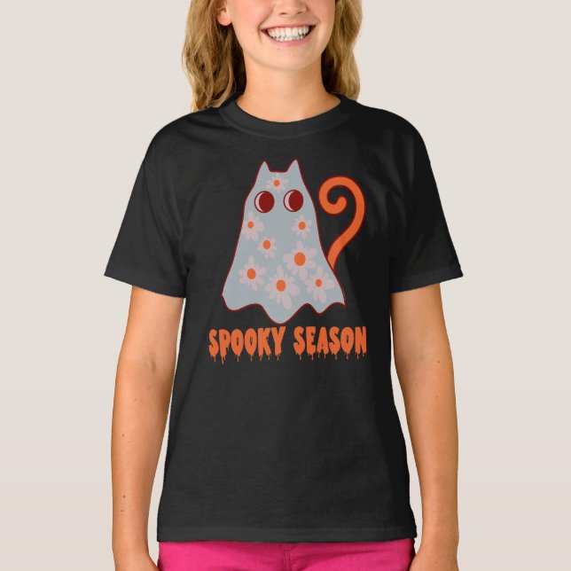 T-shirt Saison éffrayante Halloween Super de chat fantôme (Devant)