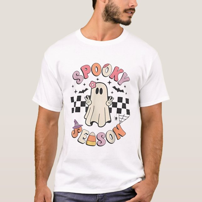 T-shirt Saison éffrayante Retro Happy Halloween Fantômes F (Devant)