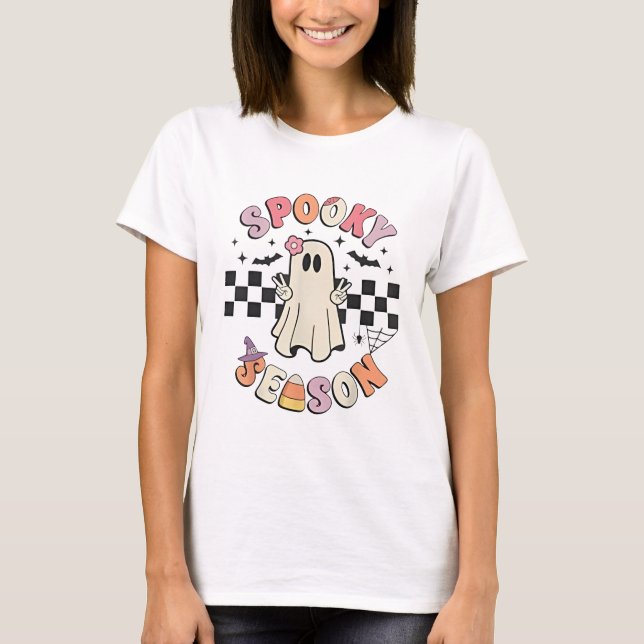T-shirt Saison éffrayante Retro Happy Halloween Fantômes F (Devant)