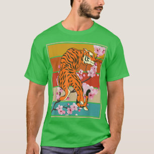 T-shirt Sakura Animal Wild Chat Retro Cherry Blossom Asiat