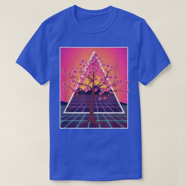 T-shirt Sakura Fleur japonaise 90s Vaporwave Sunset Cherry (Design devant)
