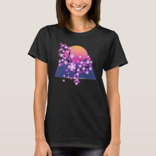 T-shirt Sakura Fleur Japonaise Coucher de soleil Vaporwave