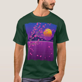 T-shirt Sakura Flower Japan 80s Vaporwave Sunset Cherry Bl