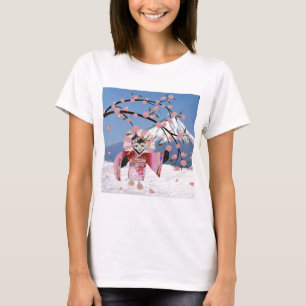 T-shirt Sakura Geisha Bird dans les fleurs de cerisiers de