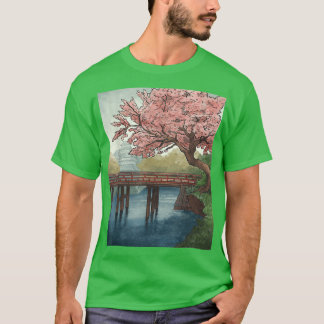 T-shirt Sakura Jaune Fleur Rose Arbre Château et Rivière