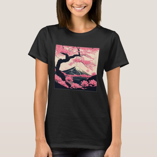 T-shirt Sakura Tree Cherry Blossom Illustration Scenery Wo (Devant)