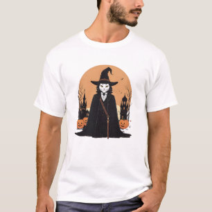T-shirt Sale mystique Chat noir avec Citrouille