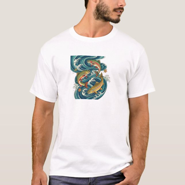 T-shirt Salmon and Whirlpools (Devant)