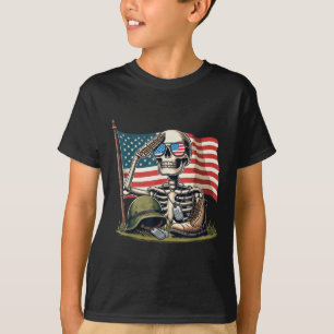 T-shirt Saluer Skeleton American Usa Drapeau Memorial Jour