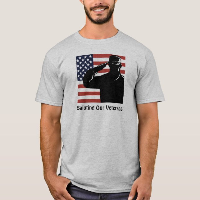 T-shirt Saluons nos anciens combattants Soldat et drapeau  (Devant)