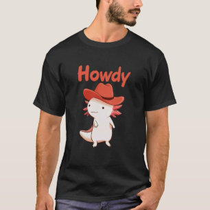 T-shirt Salut Axolotl Cow-boy Mignon Chapeau Rouge Occiden