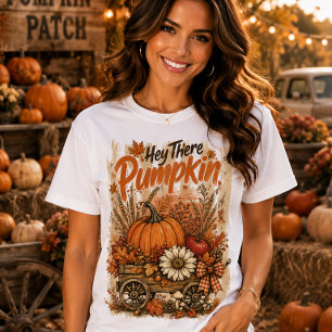 T-shirt Salut Citrouille Automne Floral Vintage Chariot