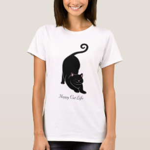 T-shirt Salutation du soleil vers le bas chat noir yoga