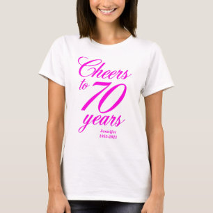 T-shirt Salutations à 70 ans rose 70e anniversaire