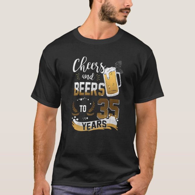 T-shirt Salutations Et Bières À 35 Ans J'Aime La Bière Et  (Devant)
