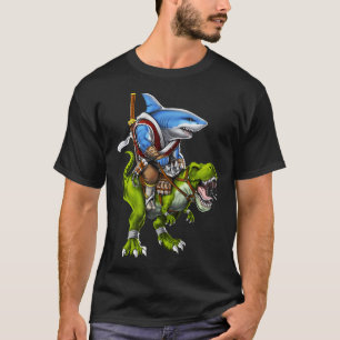T-shirt Samouraï Requin Chevauchant un Dinosaure T-Rex